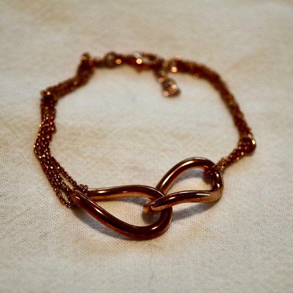 3 for 30 ~ Triple Chain Rose Gold Over Sterling Silver Infinity Knot Bracelet - Picture 1 of 2